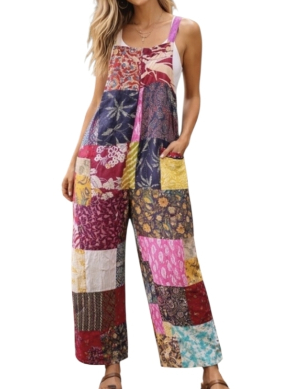 Kathmandu Imports Wide Leg Patchwork Overalls Sz OS up to Large NWT